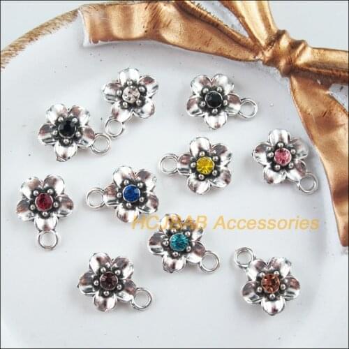 30 New Star Flower Charms Tibetan Silver Tone Mixed Crystal Pendants 11.5x15mm