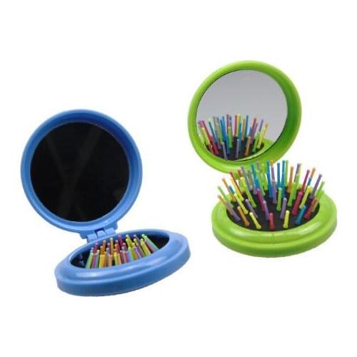 Portable pocket comb folding rainbow needle plastic combs round small curved tooth folding mirror airbag comb
