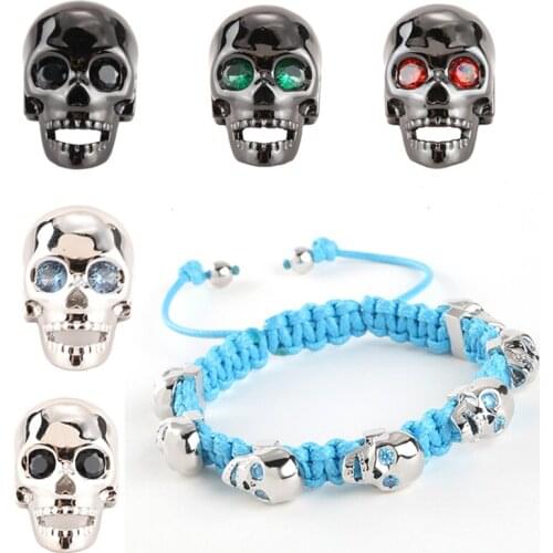 Spacer Beads for Jewelry Making Supplies Gold Gothic Skull Beads Diy Bracelet Accessories Metal Copper Mosaic CZ Wholesale