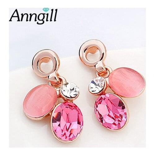 ANNGILL Luxury Crystals from Swarovski Statement Stud Earrings For Women Trendy Opal Stone Flower Boucle D'oreille Gift