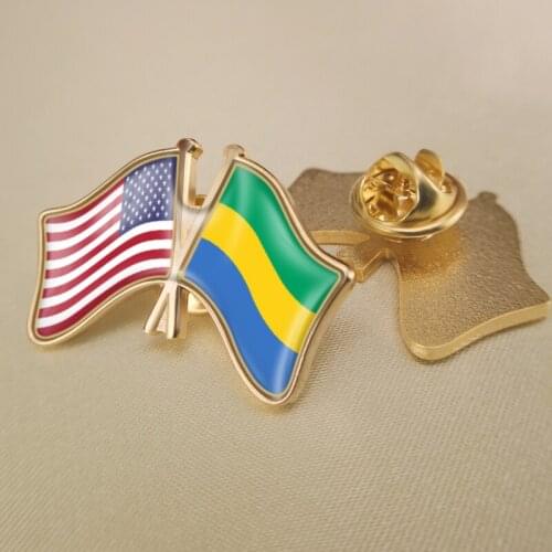 United States and Gabon Crossed Double Friendship Flags Lapel Pins Brooch Badges
