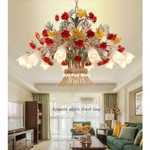 Modern Floral Design D65cm H40cm Chandelier Lighting Glass Shade Rose Lamp Living Room Hanging Lights Dining Room Bedroom Lights