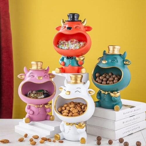 Creative Resin Lucky Cow Storage Ornaments Desktop Organize Craft Modern Living Room Key Storage Box Home Decoration Accessories