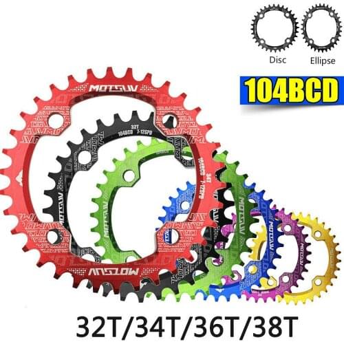 Bicycle Crank 104BCD Round/Ellipsoid Narrow Wide 32T/34T/36T/38T MTB Chainring Chainwheel Bike Circle Crankset Single Plate