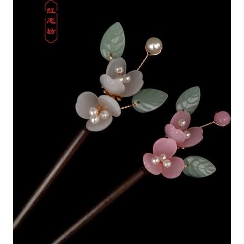 Vintage retro pearl flower wood hair stick headwear hair accessories