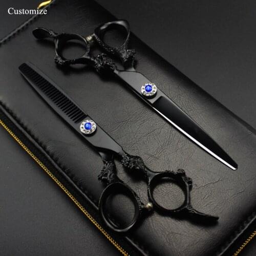 Customize logo japan steel 6 inch black dragon hair salon scissors cutting barber haircut Thinning shears hairdresser scissors