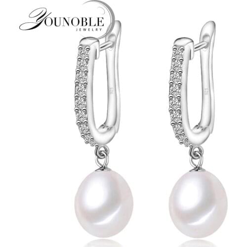 YouNoble genuine 925 silver earrings pearl wedding for women,drop freshwater pearl earrings birthday gift daughter pink white