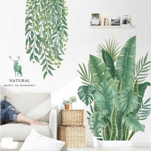 Green Leaf Plant PVC Wall sticker DIY Mural Art Home Decal Balcony Skirting Wall Decor Home Kitchen Supplies