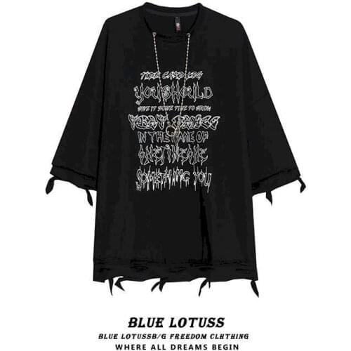 Oversized chain hole irregular womens T-shirt couple dark gothic hip-hop street wear Harajuku niche chic 2021 summer new