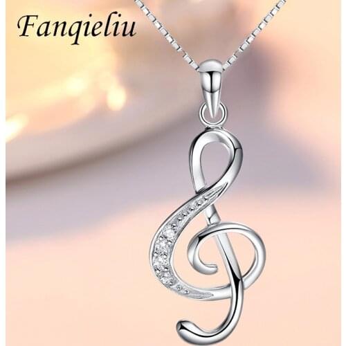 Fanqieliu Creative Musical Note Pendant Chain Chokers Crystal Jewelry Fashion 925 Sterling Silver Necklace For Women FQL21124