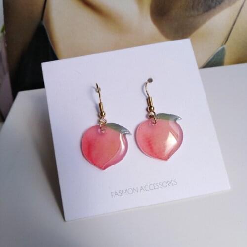 Korean Style 2020 Summer New Temperament Sweet Pink Peach Earrings Clip Cute Acrylic Peach Fruit Ear Clip Earrings No Hole Women