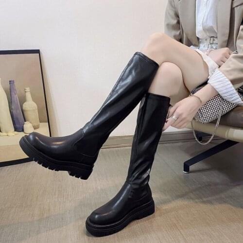 Slim Flat Thigh High Boots Platform Women Slim Thick Sole Over The Knee Boots Women Shoes Black Winter Long Boots Women 2021 New