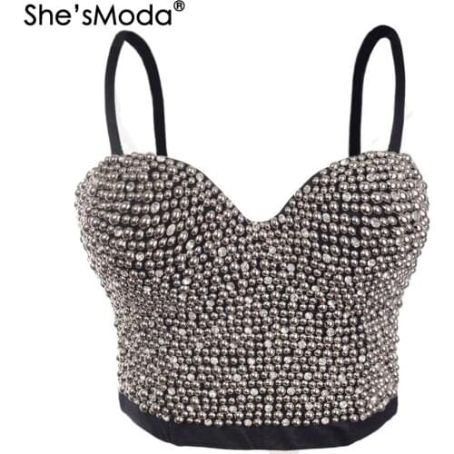 ShesModa Diamonds Pearls Womens Bustier Bra Wedding Corset Party Cropped Top Vest Plus Size