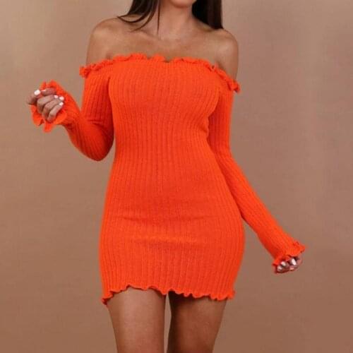 European And American Summer Fashion Fungus Side Nine-quarter Sleeves One-shoulder Woolen Sexy Womens Dress
