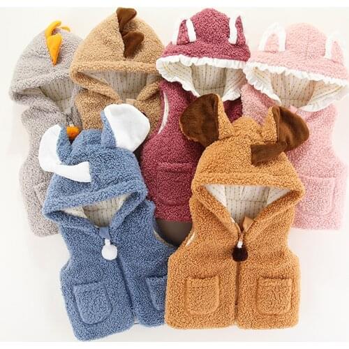 Baby Girl Winter Clothes Boys Girls Plush Jackets Cute Ears Keep Warm Sleeveless Hoodie Vest Coat жилетка для девочки E1