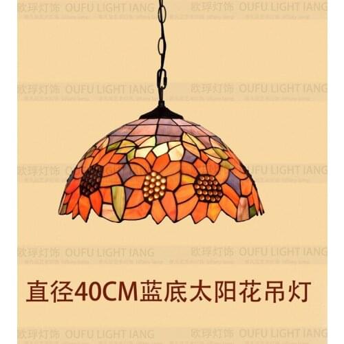 16inch Tiffany sunflower Stained Glass Suspended Luminaire E27 110-240V Chain Pendant lights for Home Parlor Dining bed Room