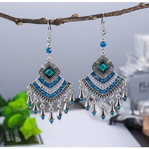 5 Color Ethnic Beaded Earrings For Women Kolczyki Jewellery Rhombus Silver Color Tassel Dangle Earrings 2020 Brincos