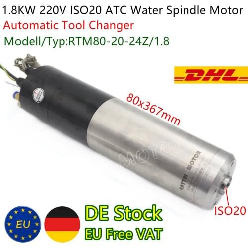 ATC Spindle1.8KW Water Cooled Spindle Motor Automatic Tool Changer 220V, 5.4A, Dia 80mm, ISO20, 24000rpm for CNC Router Machine