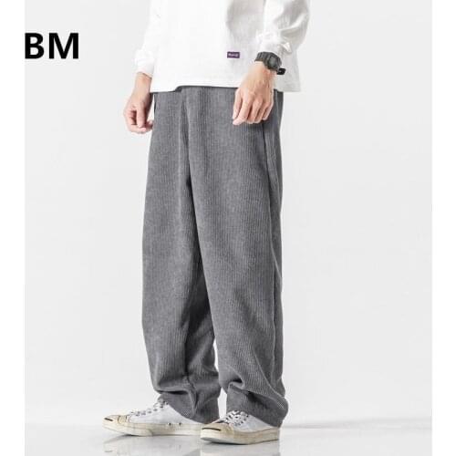 Japanese Streetwear Fashion Corduroy Casual Straight Pants Loose Harajuku Trousers Chinese Style Spring Autumn Clothes Men