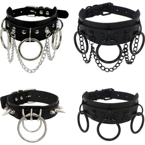 Punk PU Leather Chain Tassel Round Spike Rivet Collar Studded Choker Necklace Body Birthday Party Gift chocker Jewelry