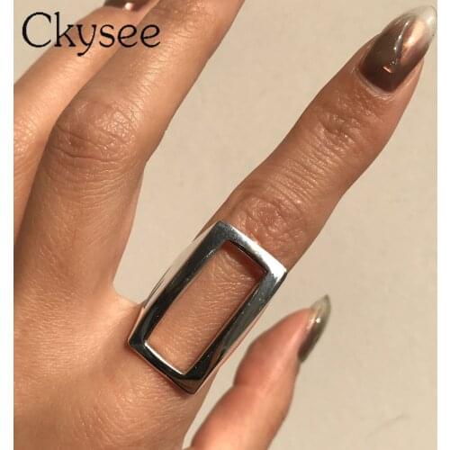 Rectangl Ckysee 925 Sterling Silver Rings Big Cutout Ring Opened Adjustable Rings For Woman Simple Original Fine Jewelry