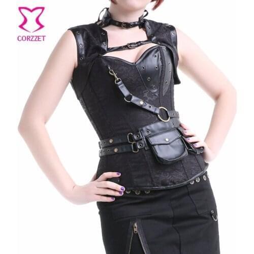 Plus Size Steel Boned Overbust Corset with Jacket and Pouch Belt Gothic Clothing Espartilhos E Corpetes Steampunk Corsets 6XL
