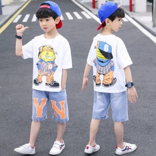 Boys' Suit 2021 New Childrens Summer Short Sleeve Two Piece T-shirt + Shorts Kids Clothes Toddler Boy Clothes