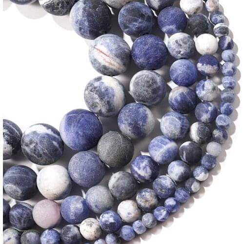 1strand/lot 4/6/8/10mm Frosted Matte Old Blue Sodalite Stone Round Loose Spacer Beads For Bracelet Jewelry Makings Supplies
