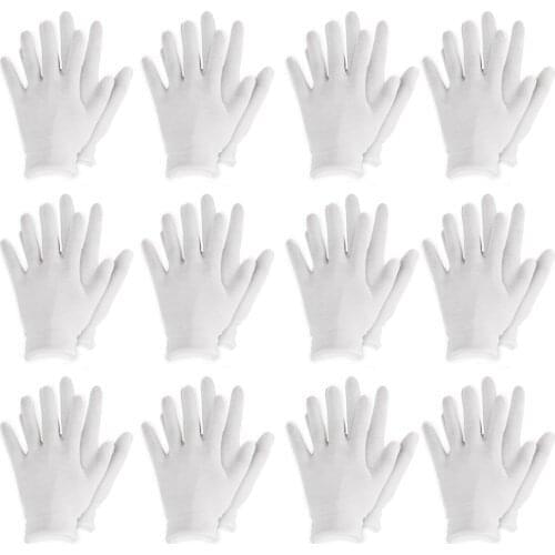 12 Pairs Reusable Cotton Working Gloves Soft Gloves for Dry Hand Moisturizing Cosmetic Eczema Hand Spa Coin Jewelry Inspection