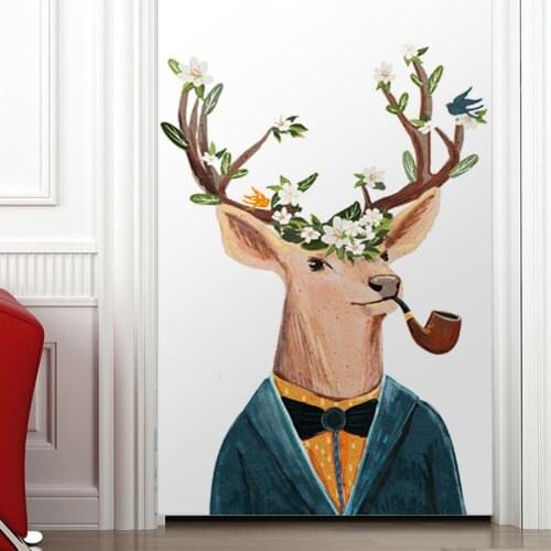 MT167 cartoon sika deer waterproof eco friendly PVC removable 50cm*120cm self adhesive door sticker for home decoration