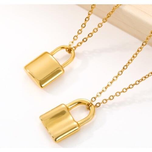 Stainless Steel Gold Color Padlock Pendant Necklaces Chain Punk Choker Lock Necklace For Women Collier Best Couple Jewelry Gift