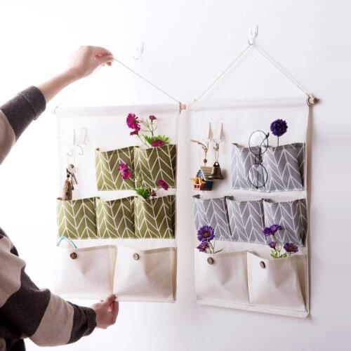 Home Seven Pockets Cotton and Linen Waterproof Door Hanging Sundries Hanging Bag Key Dormitory Fabric Storage Bag