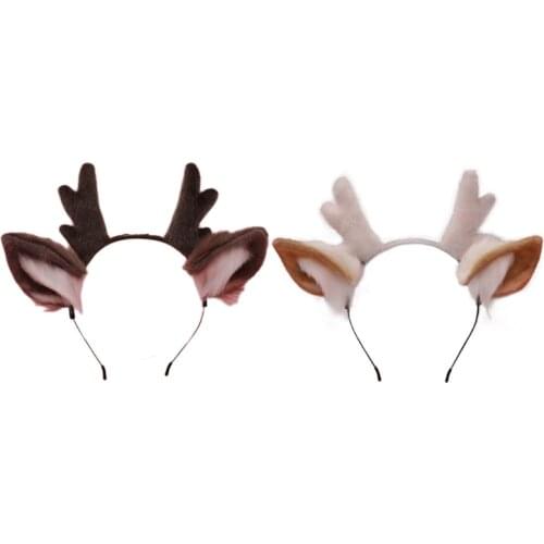 Women Animal Deer Ears Headdress Plush Antler Hairband Furry Headband Anime for Halloween Christmas Cosplay Accessories