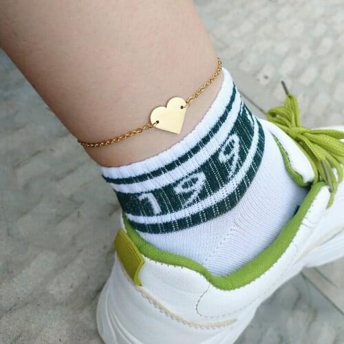 Stainless Steel Simple Heart Anklets Gold Silver Color Tobilleras Mujer Vintage Jewelry Beach Ankle Bracelet Women