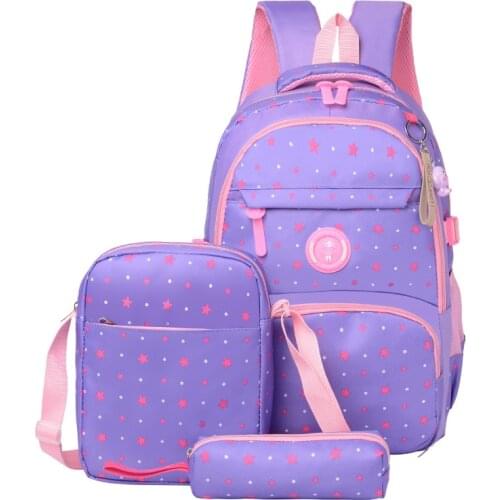 Kids School Bag For Girls 3 Pieces / Sets Dot Printing Children School Backpack Large Capacity Waterproof Nylon Travel Backpacks