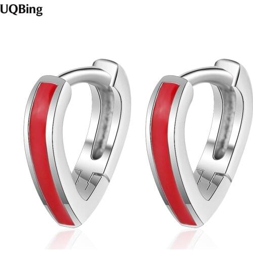 Simple Geometric Hollow Red Enamel Heart Shape Clip Earrings for Women Fashion Gifts Jewelry