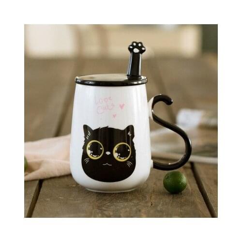 Cute Cartoon Cat Ceramic Mugs.Mug With Lid and Spoon Creative Milk Coffee Tea Cup Porcelain Mugs Valentines Day Gift
