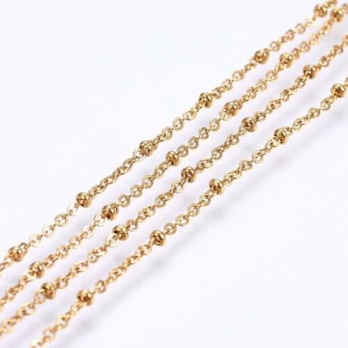 1 meter Thin Soldered 304 Stainless Steel Cable Chains with Round Beads Satellite Chain for Jewelry Making DIY Findings 1.6mm