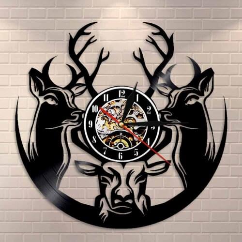 Antlers Woodland Deer Vintage Buck Wild Deer Hunters Man Cave Home Decor Wall Clock Vinyl Record Wall Clock Hunting Gift For Him