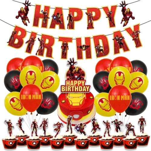 Disney iron Man Theme Party 12inch Latex Hero Balloons Banner Cake Topper Birthday Party Decoration Supplies Toys for Kids Gift