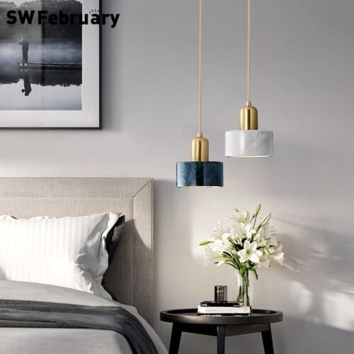 All Copper Chandelier Marble Bedroom Bedside Modern Minimalist Lights Nordic Dining Room Living Room LED Small Pendant Lamp