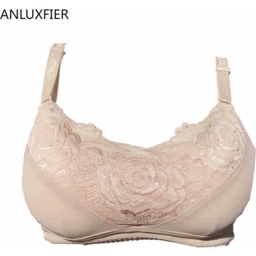 X9031 Silicone Breast Bra Mastectomy Bra Red Lace Pocket Bra 95C for Fake Breast Forms Prosthesis Cancer Lingerie Plus Size
