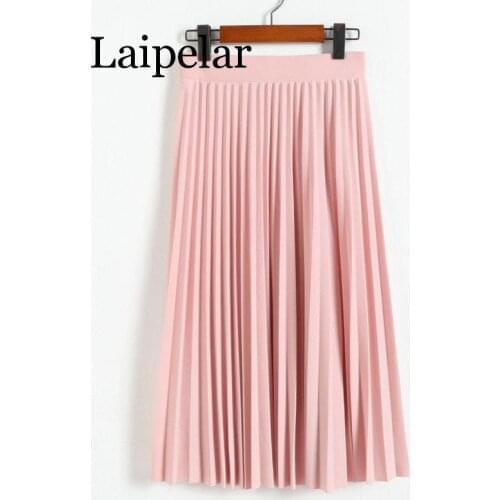 Laipelar Spring and Autumn New Fashion Women High Waist Pleated Solid Color Half Length Elastic Skirt Lady