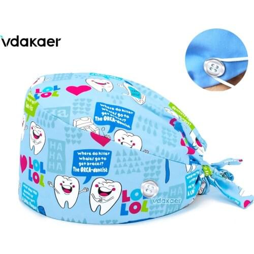 Protect dental hygiene Tooth Dentist pattern blue Printing Women Men Dust Proof laboratory Working Hats 100% Cotton anime