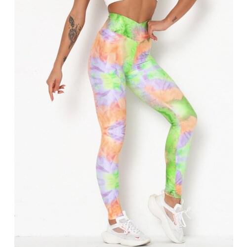 Womens Fitness Gym Leggings Tie Dye Print Workout Sports Pants High Waist Cross Push Up Tights Yoga Pant Trainning Wear PT001