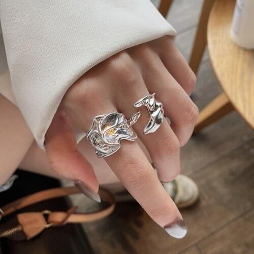 VENTFILLE 925 Sterling Silver Irregular Geometric Korean Style Ins Ring