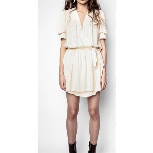 Women Dress 2021 New Letter Jacquard Pleated Ruffled Short Dress