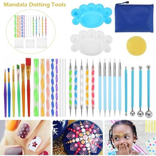 16/27pcs Mandala Dotting Tools for Painting Rock Stone Pen Stencil Template Brush Tray Kit Mandala Stencil Ball Stylus Paint Set