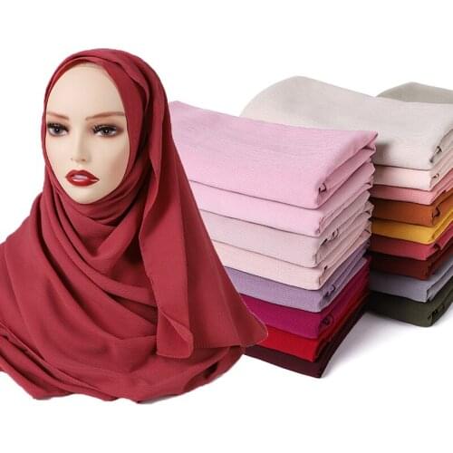 175*70CM Fashion Solid Color Hijab Crinkle Scarf Women Muslim Scarves Popular Shawl Bandana Turban New Style 25 Color