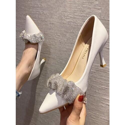 2021 Black Heel Shoe Sandals Ladies Branded Pumps Lace-Up Shallow Mouth Slip On Work Dress Professional Pointed Wedge Latest Afr